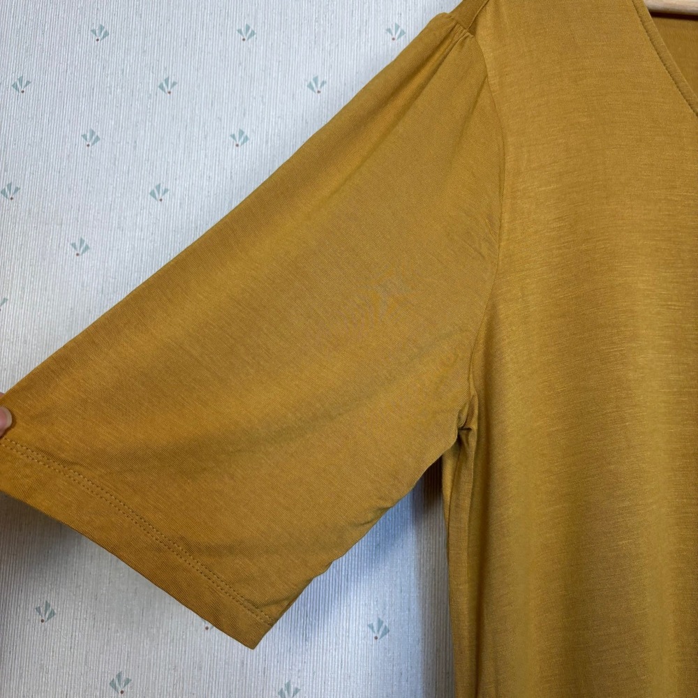 Kate Quinn Bamboo V-Neck Button Front Midi Dress XXL Mustard Yellow Earthy Boho - Picture 6 of 9